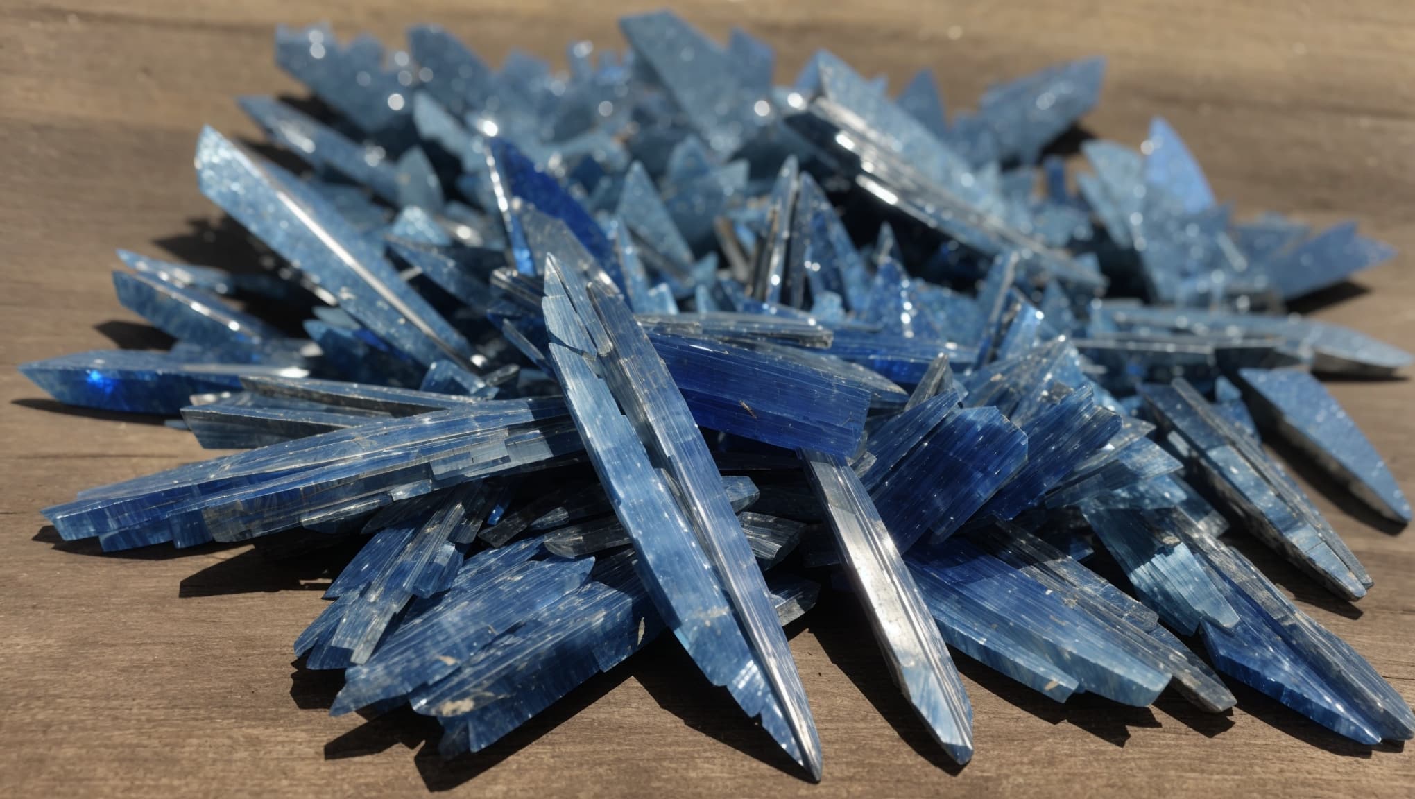 Detailed image of blue kyanite properties in natural light.