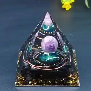 Aries orgonite pyramid with amethyst sphere and black tourmaline