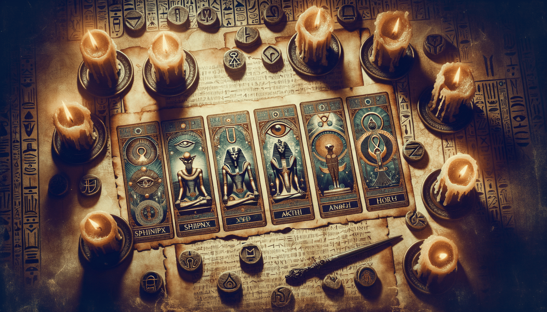 Historical tarot symbolism illustration showing ancient and modern tarot cards side by side
