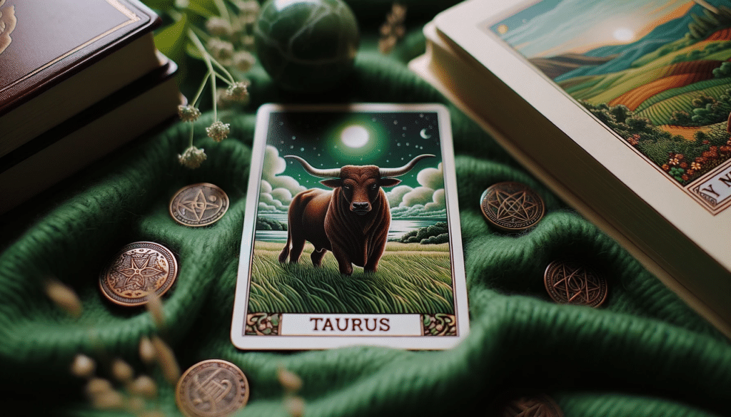 The bull on a Taurus tarot card, used in our Taurus tarot readings.