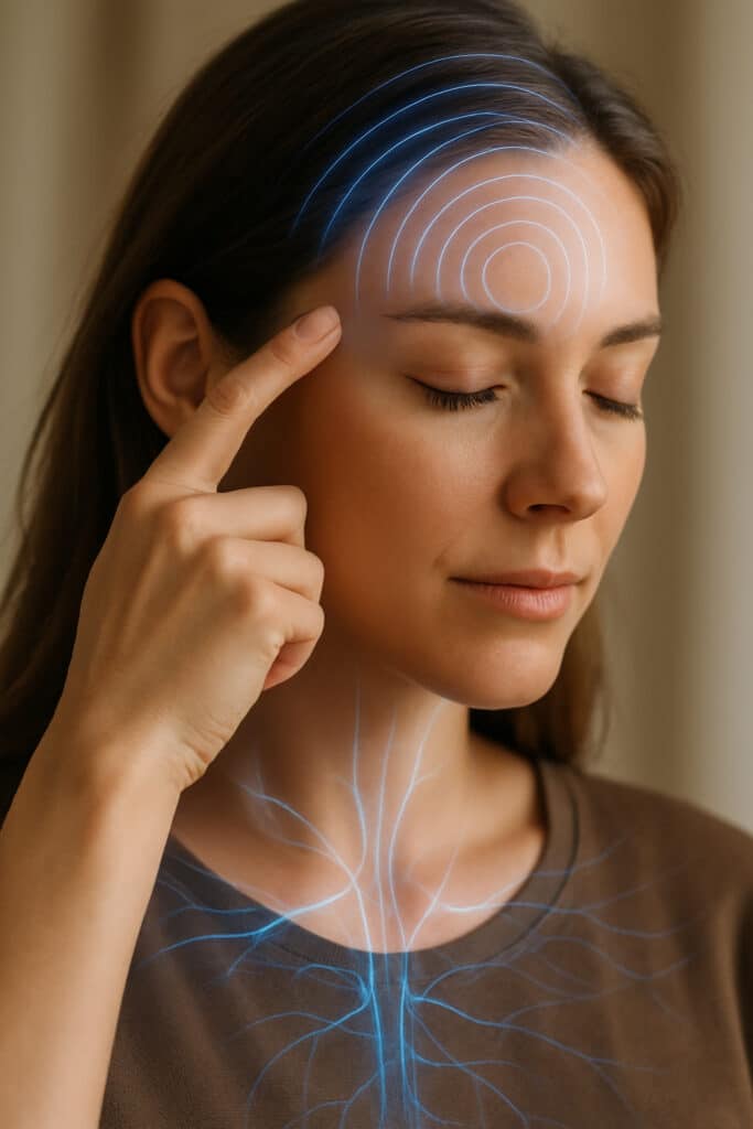 A woman using an NLP trigger to call back an anchored peak emotional state.