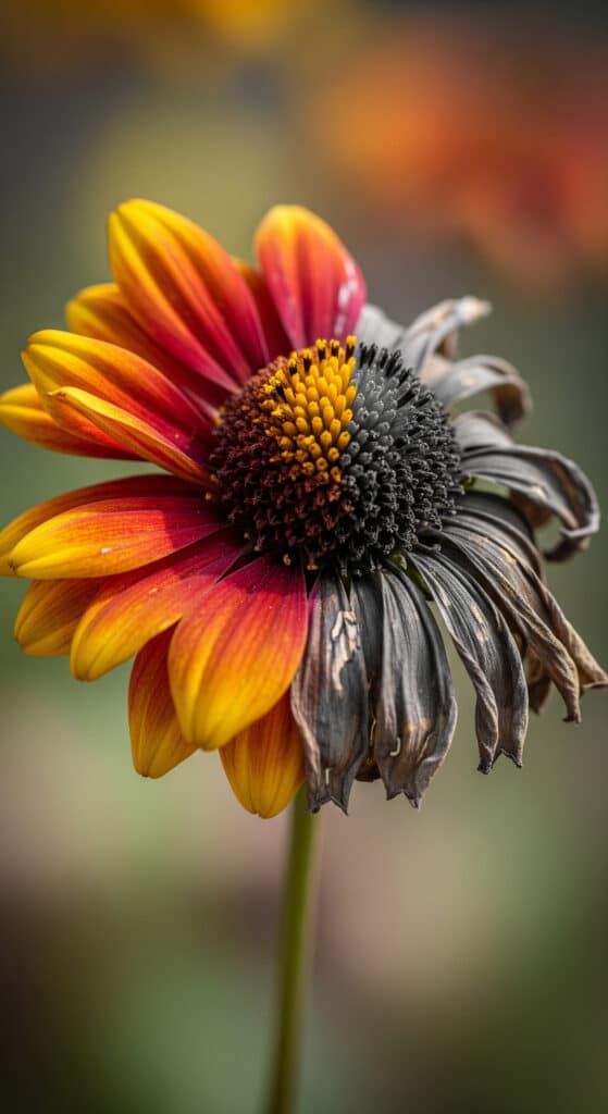 A flower fading and withering away.