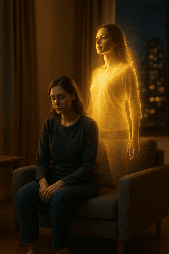 A sad woman's true powerful self rising up.
