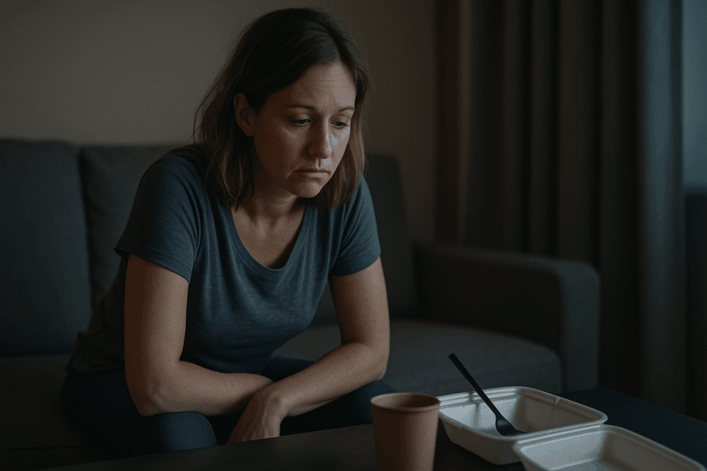 A woman trapped in negativity by the stories she tells herself about her own lack of power.