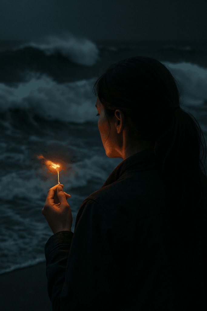 The raging, stormy ocean of the unconscious mind blowing out the flame of desire.