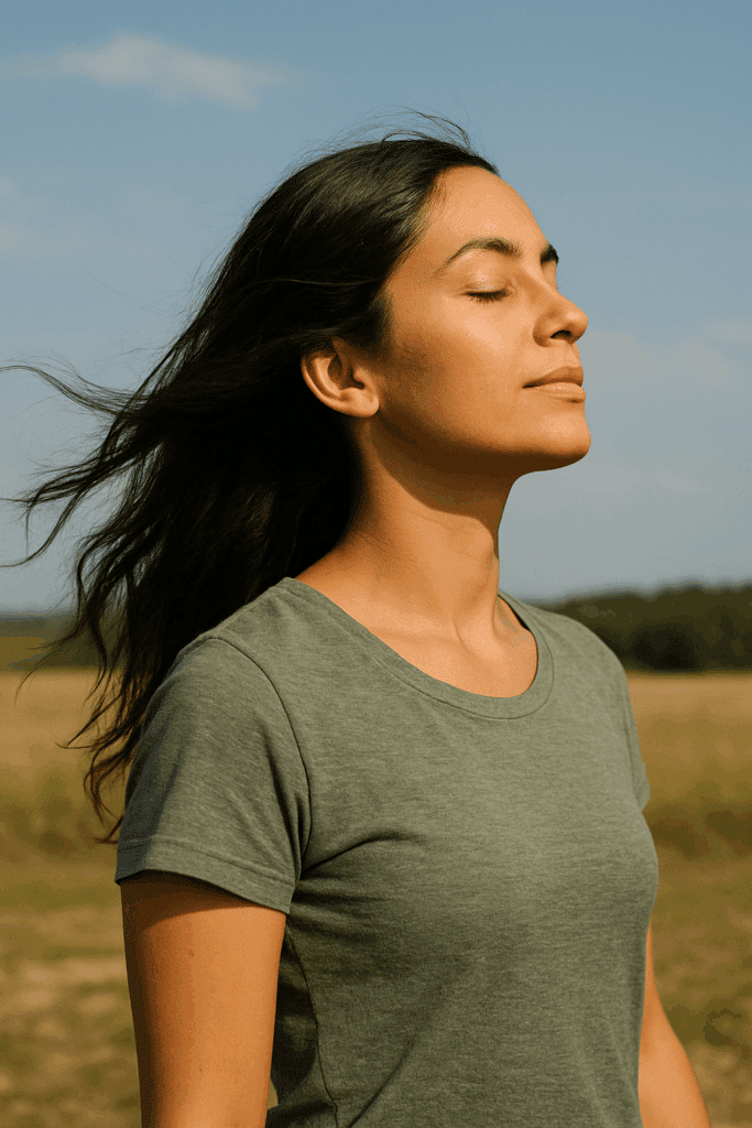 A woman basking in the sun and standing in her power.