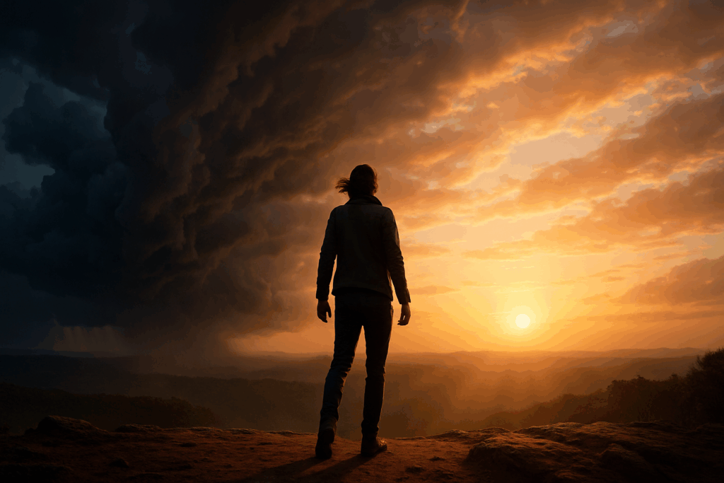 Person looking out over the horizon, their power is inevitable.