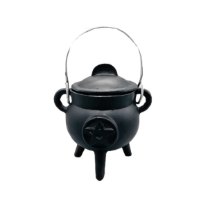 3" Pentagram cast iron cauldron w/ lid