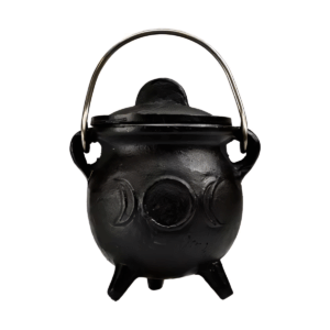 3" Triple Moon cast iron cauldron w/ lid