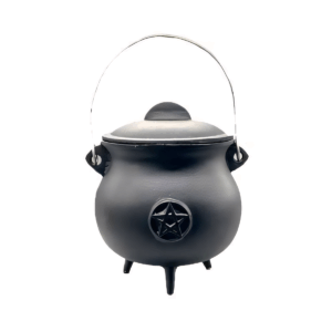 8" Pentagram cast iron cauldron w/ lid