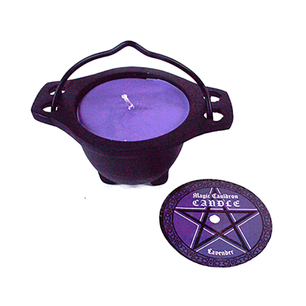 Lavender-candle-in-cauldron-CCLAV Lavender candle in cauldron