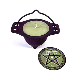 Sage candle in cauldron