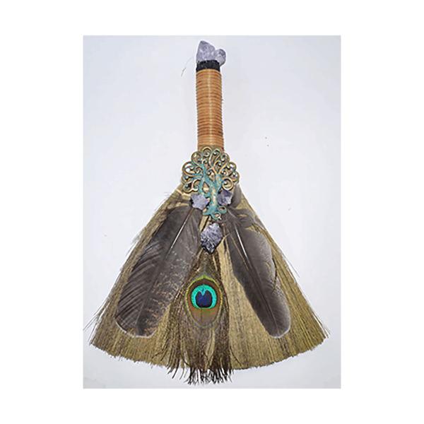 13-Ritual-Broom-W-Peacock-Feather-FBRM025 13" Ritual Broom W/ Peacock Feather