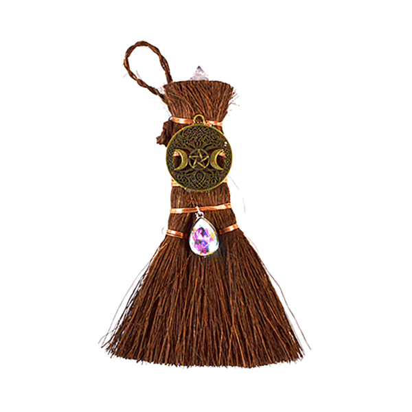 6-Triple-Moon--Pentagram-broom-FBRM014 6" Triple Moon & Pentagram broom