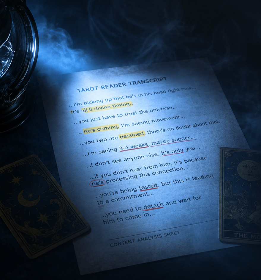 Tarot reading transcript analysis by The Tarot Reader Integrity Reports Directory